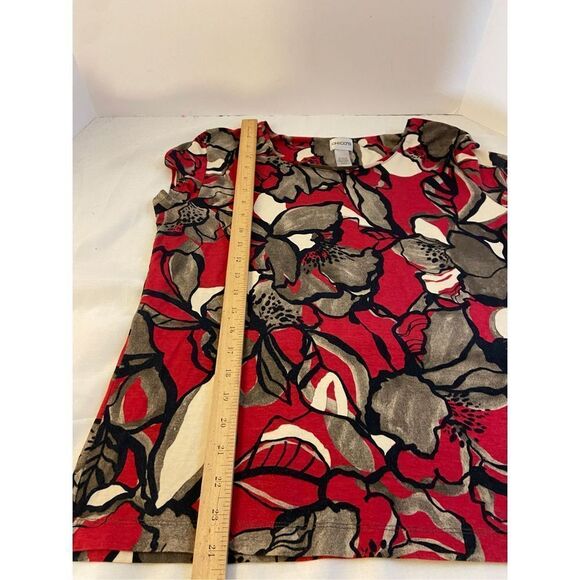 Chico xl top size 3 rayon top large gray red flowers rn#79984 - Picture 5 of 5